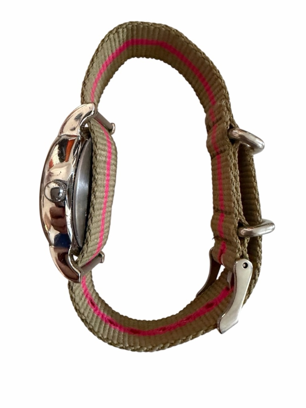 Timex White Dial Watch with Olive and Pink-Striped Strap - Picture 2 of 4